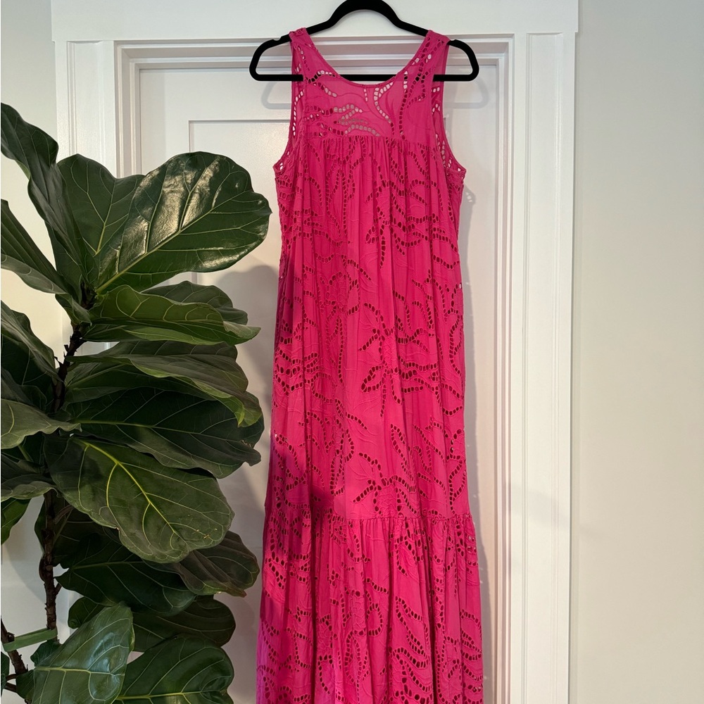 Anthropologie pink eyelet A-line sleeveless dress